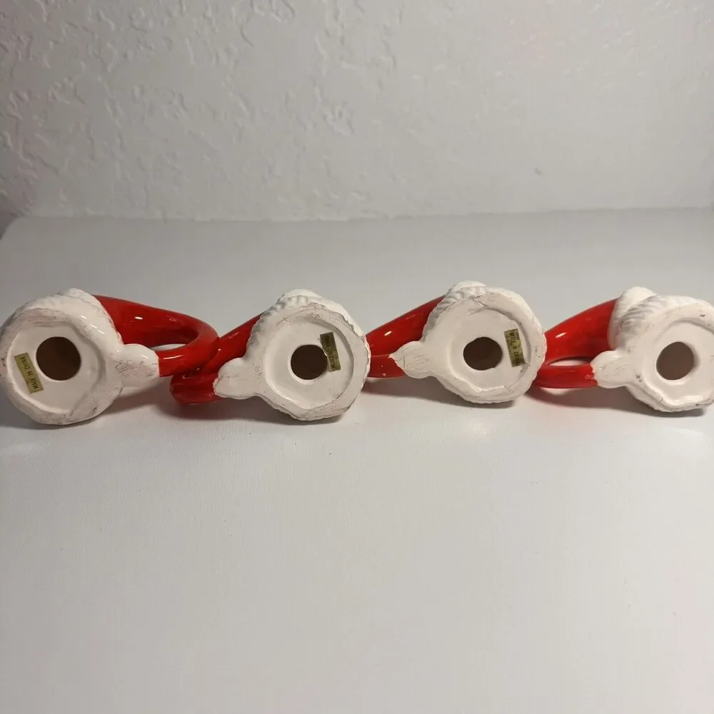 Set Of 4 Vintage Ceramic 1980’s Santa Claus Christmas Napkin Rings